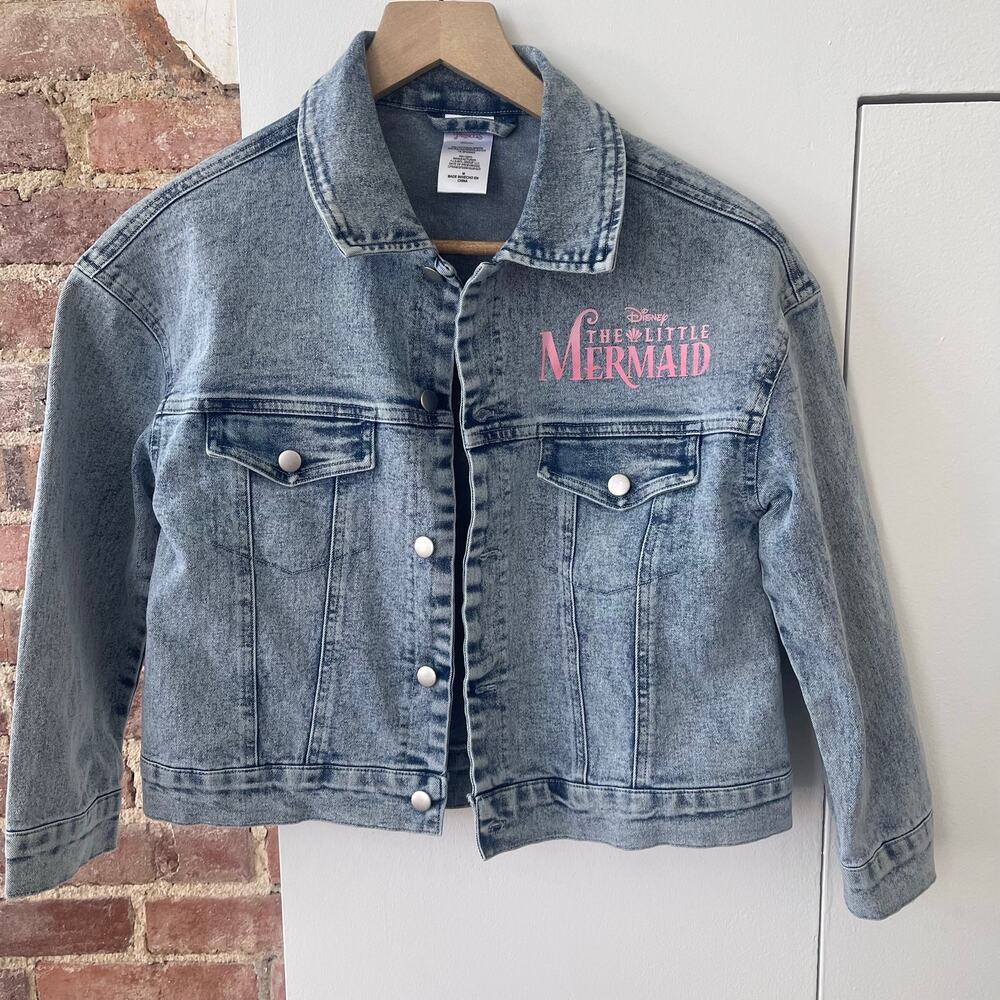 Disney Princess Little Mermaid Ariel Girls Denim Jacket Acid Wash Jean Size M